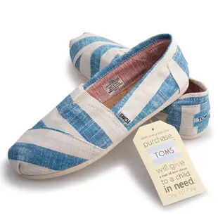 TOMS 女 藍白色 粗條紋 Classic Stripes 平底鞋 舒適 休閒鞋 懶人鞋 帆布鞋 圓頭 一腳蹬 百搭