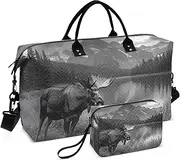 [ZRYSMY] Duffel Bag for Traveling, Black White Moose Landscape Travel Bag Gym Bag, with Multiple Interior Pockets Shoulder Weekender Bag for Women Men with Toiletry Bag 20.5L x 1.9W x 13.8H