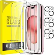 JETech Screen Protector for iPhone 15 6.1-Inch with Camera Lens Protector, Bubble Free, Easy Installation Tool, Tempered Glass Film, HD Clear, 3-Pack Each