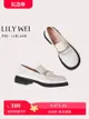 Lily Wei白色漆皮樂福鞋平底小碼女鞋313233大碼41一43珍珠鏈單鞋