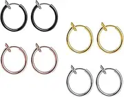 [Visxcnu] 4 Pairs of Earrings Hoop Non Piercing Nose Ring Lip Ear Clip Body Jewellery for Nose, Septum, Ear, Helix or Tragus