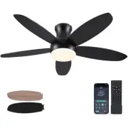 48 Inch Ceiling Fan with Light, Black Flush mount Ceiling Fan with Remote and...
