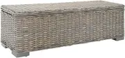 Storage Box Grey 110 cm - Premium Natural Kubu Rattan & Solid Mango Wood Bench with Spacious Storage, Comfortable Seating, and Sturdy Frame
