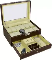 12 Cajas de Almacenamiento Relojes de Cuero Tragamonedas Caja de Cajon de Joyas