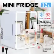 12L Portable Mini Fridge Mirror Refrigerator Makeup Cosmetics Cooler LED Handle