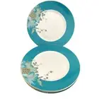 222 FIFTH Eliza Teal White Floral Fine Porcelain 11" Dinner Plates Set of 4 NEW