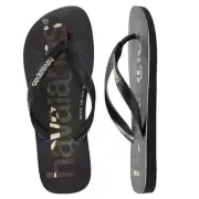 NEW Havaianas HAVAIANAS Top Logo Mania Black Black White Male Thongs