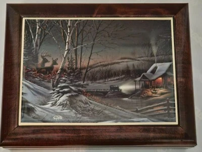 Terry Redlin Cherry Jewelry Music Box with "Evening With Friends" Tile Top