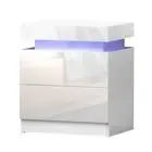 Artiss Bedside Tables 2 Drawers Side Table RGB LED Gloss Nightstand White COLEY