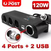 6in1 120W Multi Socket Car Cigarette Lighter Splitter 4 Way 12V Dual USB Charger