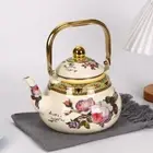 Pear-shaped Enamel Teapot Floral Enameled Tea Jug Retro Water Kettle