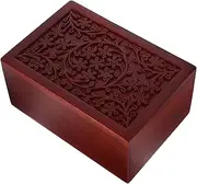 DECOMELODY Wood Pet Urn with Intricate Carved Design Portable Cremation Box for Dog and Cat Ashes Durable Keepsake Holder for Pet Memorial and Funeral