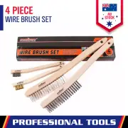 4Pcs 20-35cm Long Wire Brush Set Stainless Steel Brass Rust Remove Wood Handle