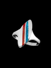 Turquoise and Red Coral Beach Ring • 925 Sterling Silver • Compliment Ring •...
