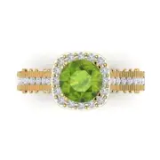 1.95ct Round Halo Natural Peridot Promise Bridal Wedding Ring 14k Yellow Gold