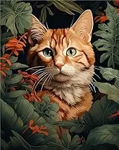 Ginfonr 5D DIY Mosaic Diamond Art Painting Kits Orange Cat Flower Grass Full Drill, Paint with Diamonds Art Animals Cross Stitch Embroidery Rhinestone Craft for Home Office Wall Decor 12x16 Inch