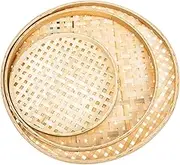 3Pcs Hand Woven Bamboo Baskets Multi Function Mesh Strainers for Kitchen Stackable Household Bread Baskets Unique Decor for Fruits Vegetables Sundries