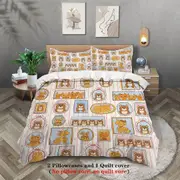 v2595 Bed Sheets pcs Duvet Cover Set, Cartoon Bear,Cat Print Bedding Set,For Room (*Duvet Cover *Pillowcase, Without Core) 3-Piece Bedding Set (1 D