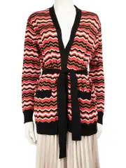 Zig Zag Pattern Belted Cardigan