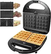 WOOYOOTE Sandwich Maker 6 in 1, Waffle Make with Removable Plate, Electric Panini Press Grill, Sandwich Toaster with Detachable Non-stick Coating, LED Indicator Lights, Cool Touch Handle, Black