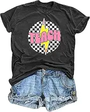 [CAZYCHILD] Teacher Shirt for Women Teach Graphic Tee Tops Teacher Life Printed T-Shirt Casual Back to School Outfits Teacher Gifts