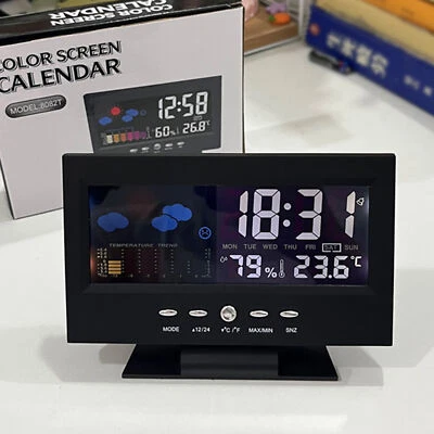 Wireless LED Digital Clock Weather Station Snooze Alarm Thermometer Calendar