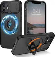 DOMAVER for iPhone 12/Pro Case with Magnetic Rotatable Kickstand & Slide Camera Cover, [Compatible with MagSafe], Heavy Duty Shockproof Case for iPhone 12/iPhone 12 Pro, Black