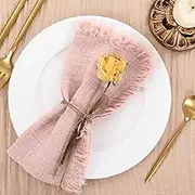 Socomi Set of 6 Linen Napkins Dusty Rose Easter Spring Cloth Napkins Washable Cotton Dinner Napkins Fringe 17"x17" for Wedding Party Bridal Baby Shower Birthday Table Decorations