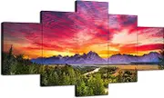 Grand Teton National Park Wall Decor US Wyoming Snake River Scenery Wall Art Pictures Canvas Print Posters Painting Framed Bedroom Decoration Ready to Hang(60''Wx32''H)
