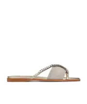Logo sequins crystal chain flip-flops 36 White