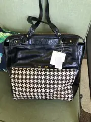 BNWT BADGLEY MISCHKA MIRANDA HOUNDSTOOTH BLACK CALF-HAIR LEATHER BAG