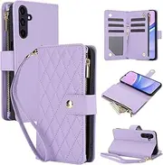 [YocoverTech] for Samsung S23 Plus 5G Case,for Galaxy S23 Plus 5G Flip Case,6 Card Holders +1 Cash Slot Wallet Cover Magnetic Folio Closure Purse with Wristlet Crossbody Lanyard-Purple