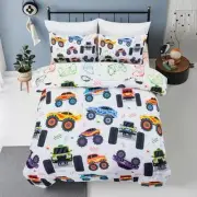 Boys Twin Size Off-Road Racing Truck Print Bedding Comforter Set with Sheets,