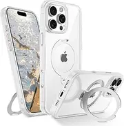 VENINGO iPhone 16 Pro Case, 360° Spin Magnetic Stand [Compatible with MagSafe] Slim Cover with Ring Holder Transparent Back Frosted Frame Shockproof TPU Protective Phone Case for iPhone 16 Pro, Clear