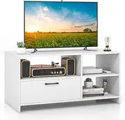 Giantex TV Stand for TVs up to 50", Modern Media Console Table w/ 3 Open Compartments & 1 Storage Drawer, Entertainment Center for Living Room, Bedroom, White
