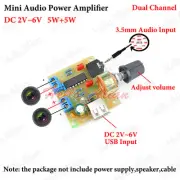 Mini Audio Power Amplifier Board 5W Dual Channel DC 3V~6V 5V USB Adjustable Knob