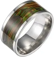 [Bigood] Unique 10mm Green-Floral Stainless Steel Rings Wedding Engagement Bands for Women Men Silver