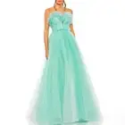 Mac Duggal Strapless Glitter Tulle Gown 20555 Aqua Ombre Size 14 NEW NWT