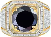 [TUSRORSU] 2 Carat Moissanite Engagement Rings for Men Blue/Yellow/Green Moissanite Rings D Color VVS1 Moissanite Wedding Bands 925 Silver Round Cut Moissanite Wedding Ring with Certificate (Black,7), 7, Stone,