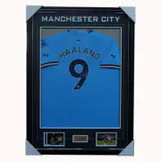 Erling Haaland Signed Manchester City Jersey Framed With Photos and Plaque