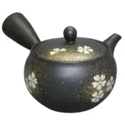 Teapot Kyusu Tokoname - AKIRA - Black - 330 ml/cc - Stainless Mesh Gold & Sakura