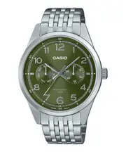 Casio MTP-E340D-3AV Stainless Steel Green Dial Day/Date Quartz Analog Mens Watch