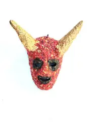 Red Devil With Gold Leaf Horns Mask/Wall Art One of A Kind Handmade