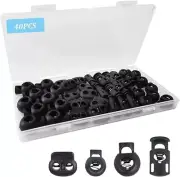 40Pcs Cord Lock Plastic Cord Locks for Drawstrings Black Spring Toggle Stopper