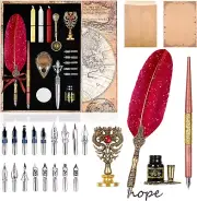 Quill Pen and Ink Set,Feather Pen Ink Set Includes Quill Pen and Wooden Dip Pen,