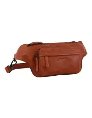 [PIERRE CARDIN] Leather Rustic Belt Bag in Cognac