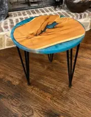 Blue Epoxy Resin River Coffee Table, Wooden Console Table, Handmade Table Decor