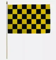 12x18 Inches 12 x 18 Black and Yellow Checkered Stick Flag wood Staff