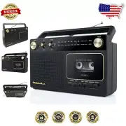 Portable Retro AM/FM Radio & Cassette Player with Aux Input - Gold Elegance