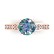 2.21ct Round cathedral Blue Moissanite Promise Bridal Wedding Ring 14k Rose Gold